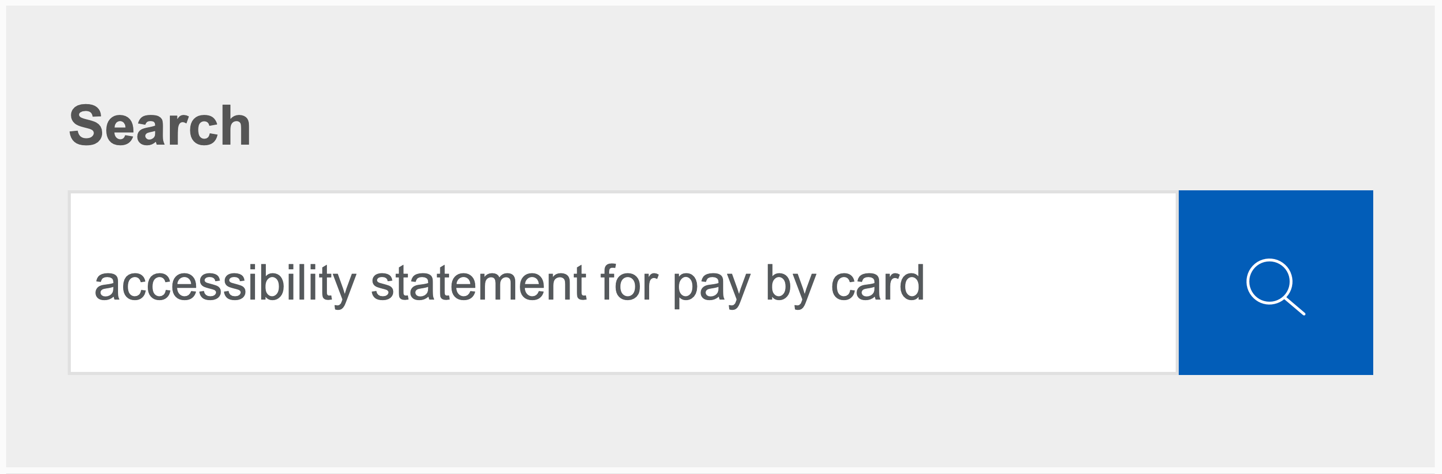 A search field for "accessibility statement for pay by card"