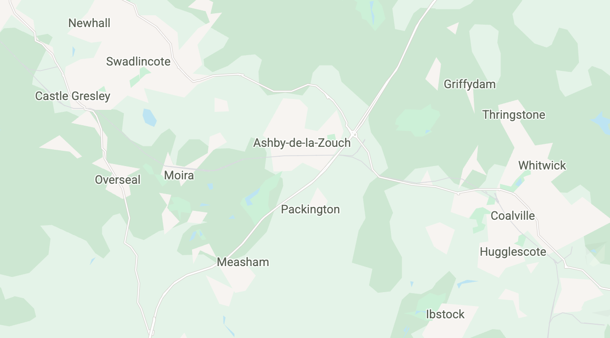 A map of towns and villages with no additional controls, centred on Ashby-de-la-Zouch