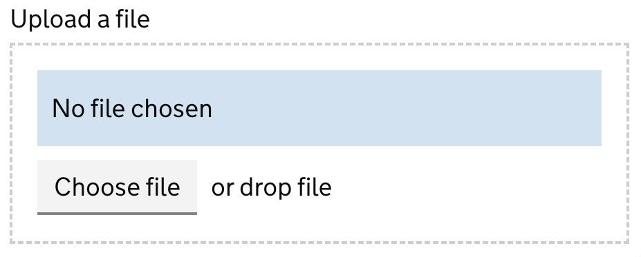 A prompt to "upload a file" including a "Choose File" button.