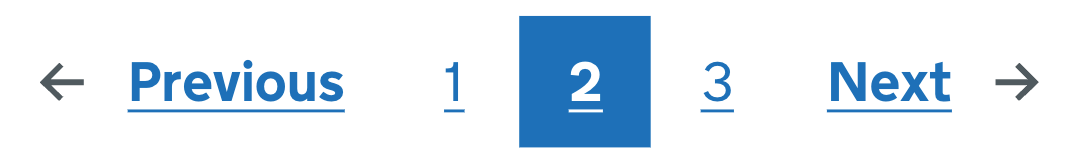 Numbered pagination links. The number 2 is in a blue square, and there is a good amount of space between the number and the edge of the square.