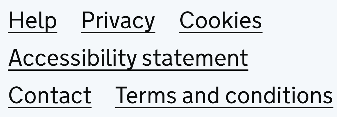 Links reading Help, Privacy, Cookies, Accessibility statement, Contact, and Terms and conditions.